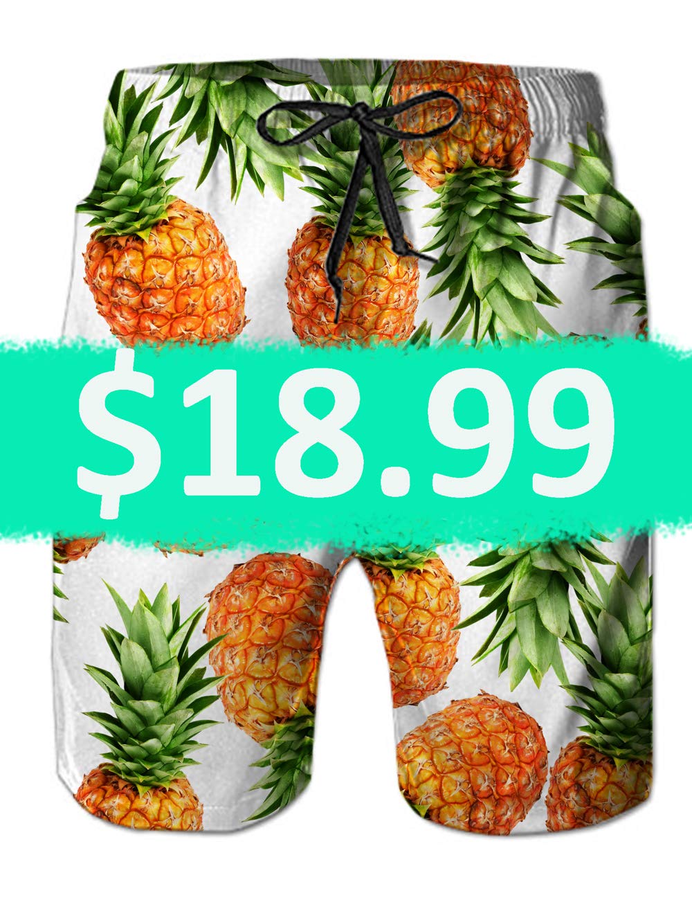 Leapparel Trendy White Male Swimwear Trunks Board Swim Trucks Awesome Fruit Painted Swim Shorts with Lining for Men Boy Toddler Youth
