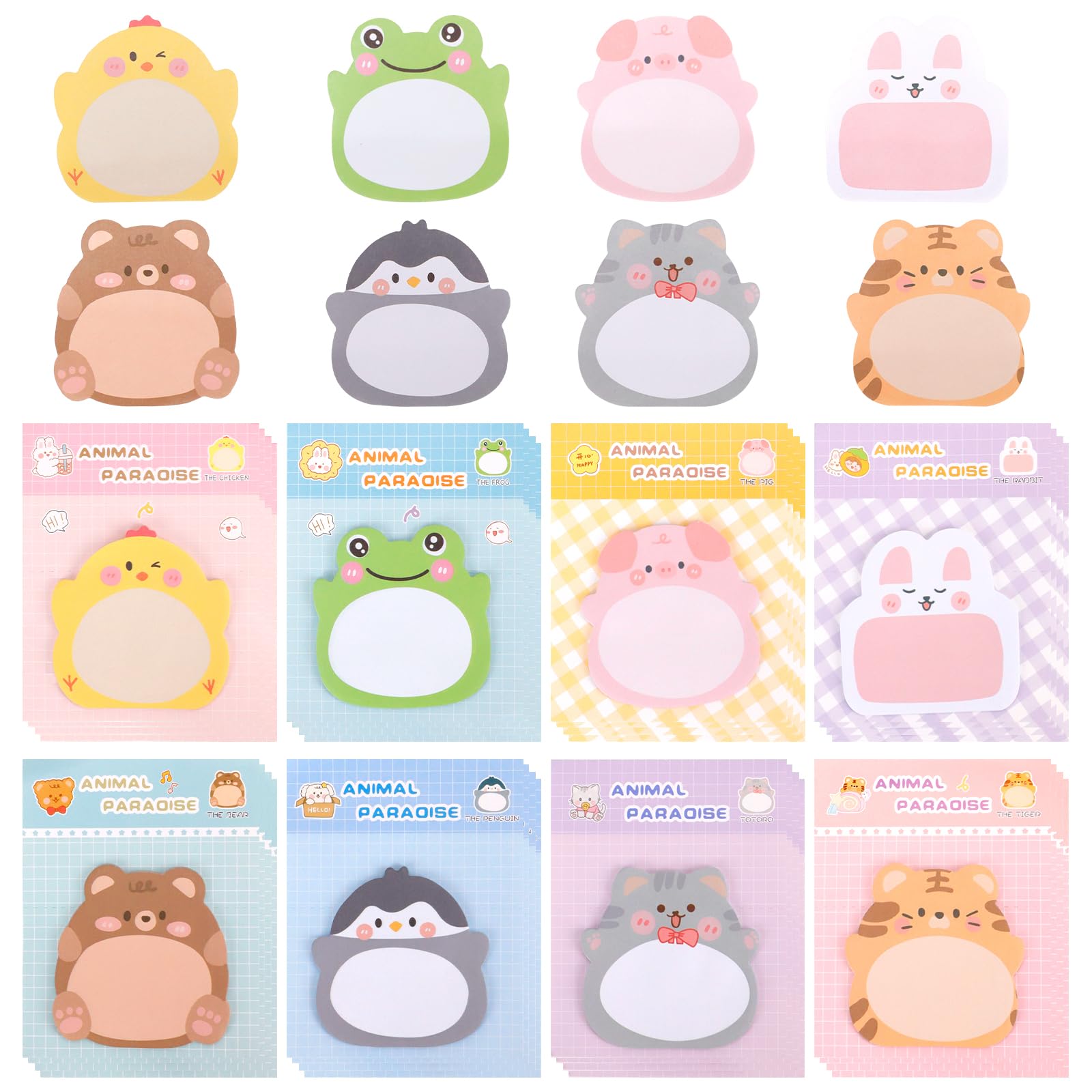 CRITIVE-S 32 Packs Sticky Notes Cartoon Animal, Self-Stick Note Pad Set, Cute Sticky Labels Shaped Memo, Book Tabs Funny Novelty Annotation tabs for Student Kids Gifts Home Office School(8 Styles)