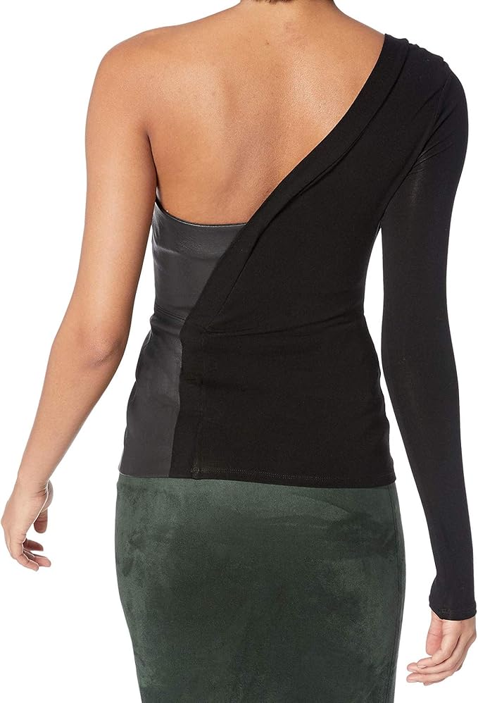 bcbg one shoulder faux leather top