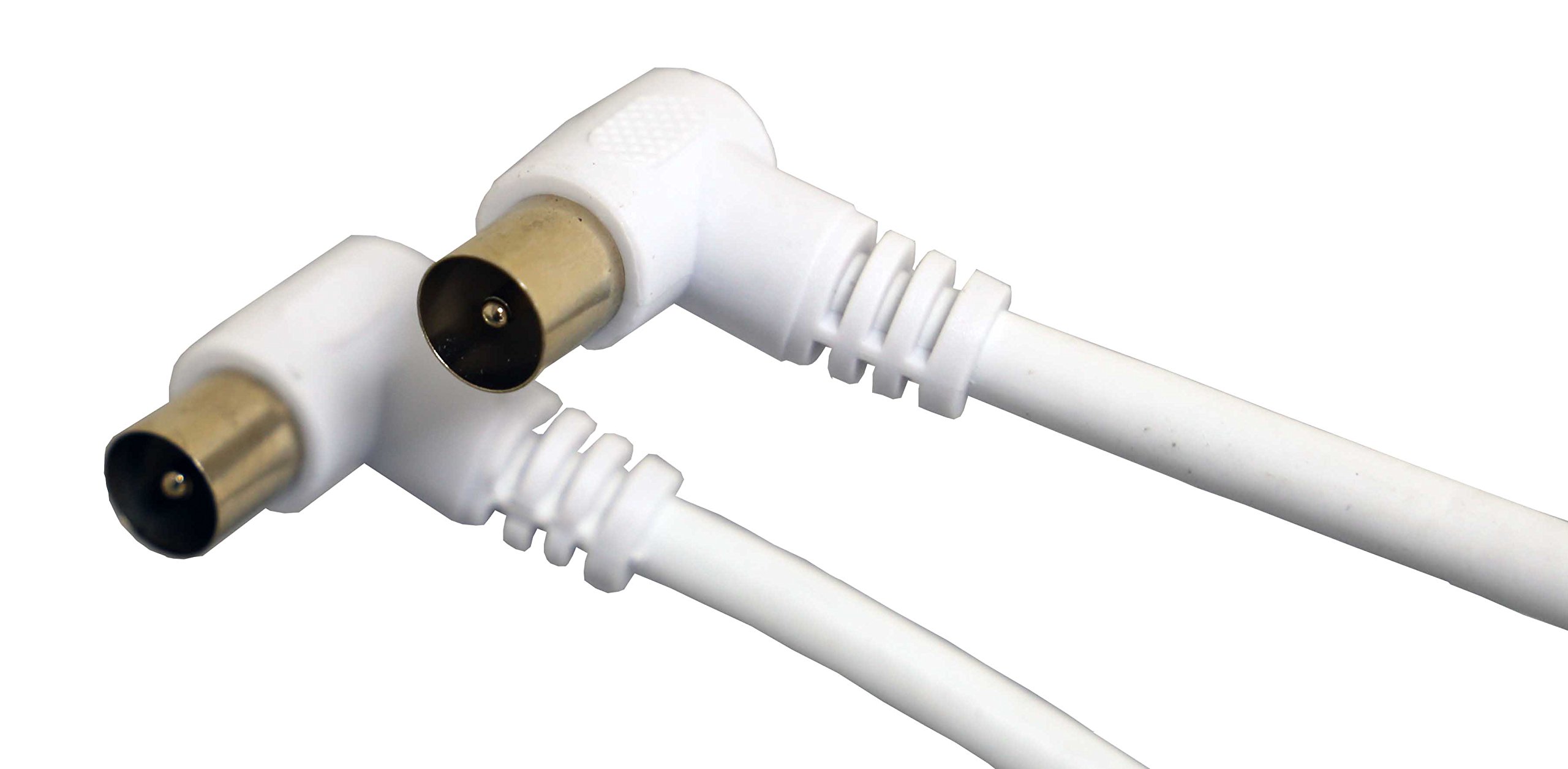 electrosmart White Male Coax Plug to Male Coax Plug Cable with 90 Degree Right Angled Gold Plated Connectors (100cm / 1m)