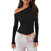Women's Sexy Off The Shoulder Tops Long Sleeve Spring T-Shirt Slim Fitted Solid Y2K Going Out T Shirts Top Y01