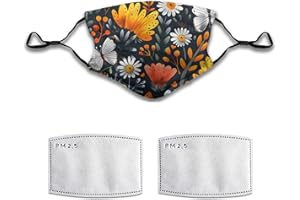 Yaxongx Flower Butterfly Patterns Face Mask Washable Reusable Adult Cloth Dust Mask 5-Layer Protection Activated Carbon Filte