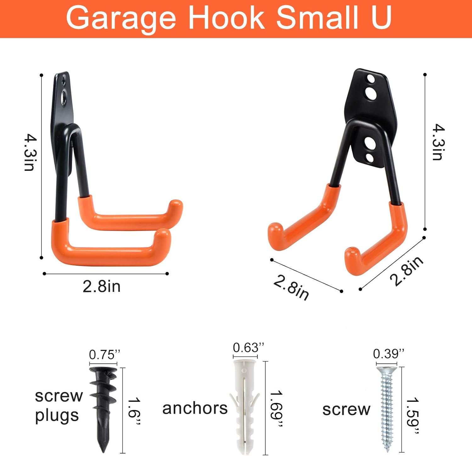 AOBEN Garage Hooks Heavy Duty, Steel Garage Storage Hooks, Utility Tool Hangers and Combinable Wall Mount Garage Hooks for Organizing Ladder, Hold Chairs, Heavy Tools  (SMALL U, 4 PACK) - - 