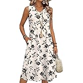Zeagoo Summer Dresses for Women 2026 Sleeveless V Neck Casual Midi Tank Dress Beach Vacation Sundresses with Pockets