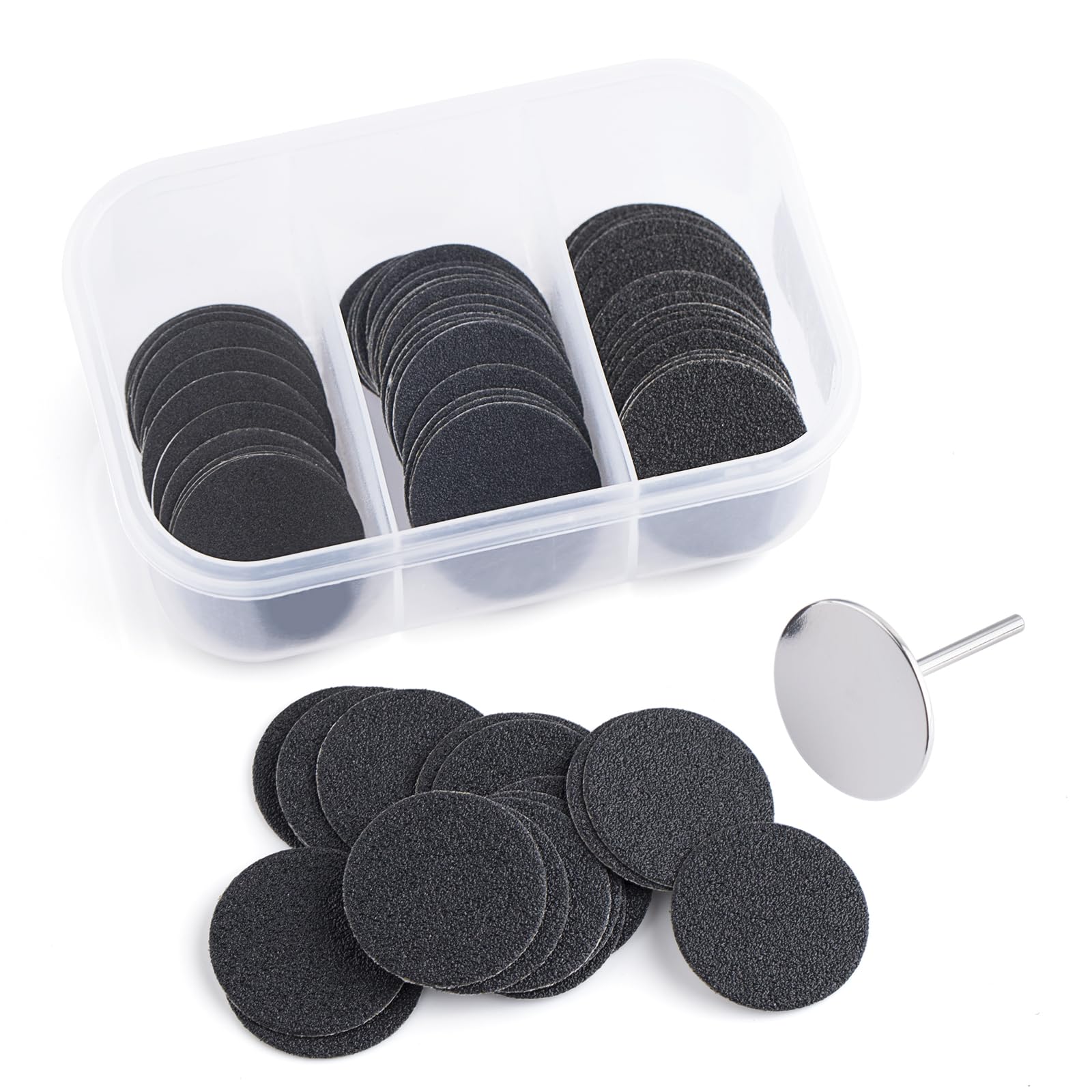 BNG 60pcs Foot File Replacement Sandpaper for Callus Remover, Hard Dead Skin, Professional Foot Refile Pads Pedicure with Electric Sanding Disc Shaft, φ2.5CM #100#150#240 Grit