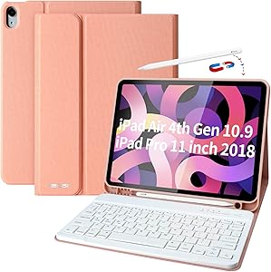 iPad Air 4th Generation Case with Keyboard iPad 10.9 2020 Keyboard Case with Pencil Holder Bluetooth Keyboard Cover Case for iPad 11 Pro 2020, iPad Air 4 Gen, Slim Keyboard Case