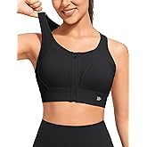 Yvette High Support Sports Bras for Women Zip Front Closure Sports Bra Plus Size Supportive Mold Cups Running Workout