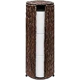 PINXIURY Water Hyacinth Paper Roll Holder, Wicker Toilet Paper Holder Stand for Bathroom, Toilet Roll Holder Stand for Bathroom and Under Sink, 3 Rolls of Toilet Paper Storage, Coffee