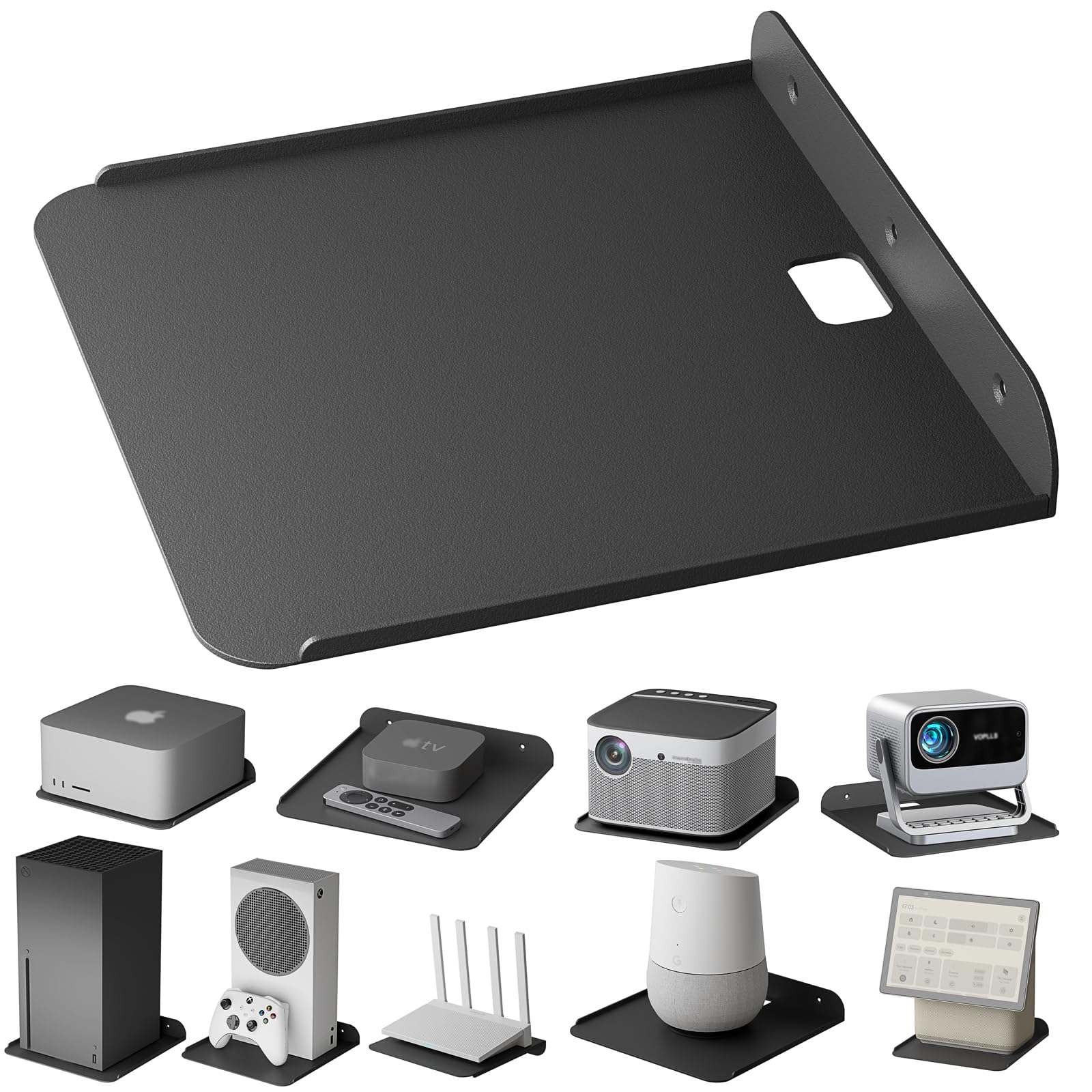 sciuU Universal Wall Mount Tray - Stainless Steel Shelf for Router, Mini PC, TV Box, Smart Speaker, Xbox Series X/S, Projector - 20 * 20cm - Heavy Duty 15kg Load Metal Holder Stand Bracket