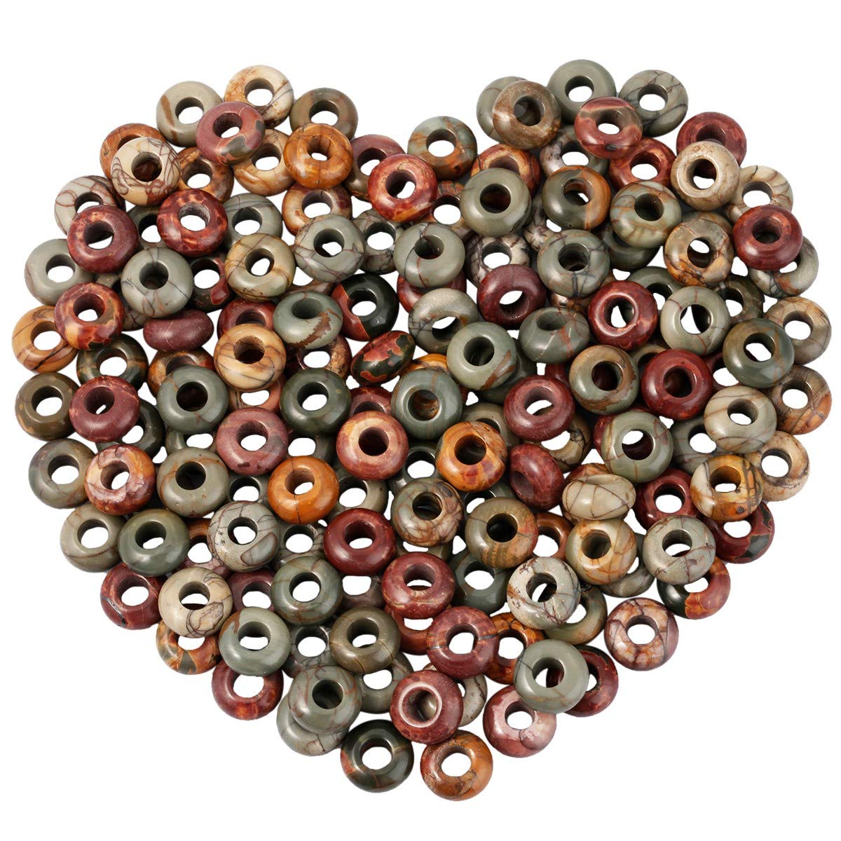 mookaitedecor 20pcs 12mm Natural Picasso Jasper Round Large Hole Gemstone Beads for Jewellery Making, Loose Rondelle Crystal Stone Beads for Crafting European Bracelet Macrame DIY Projects