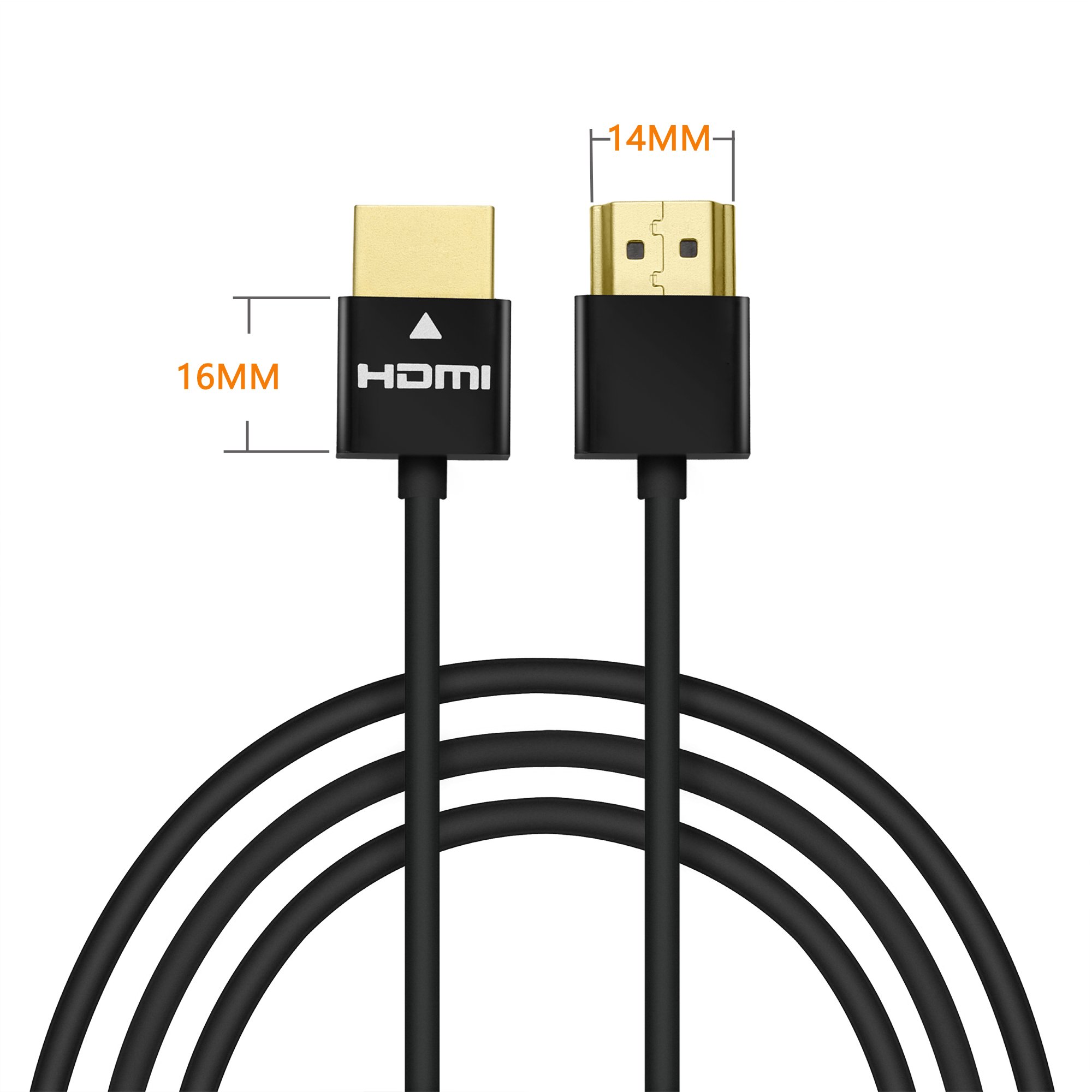 PERLESMITH 2-Pack 10 Feet Ultra-Slim HDMI Cables 3D & 4K Rated with Ethernet - Bonus a Right Angle Adapter and 3 PCS Cable Tie