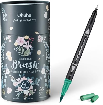 Ohuhu 60 Dual Tip Colouring Pens Brush Fineliner Set Art Markers Maui Black