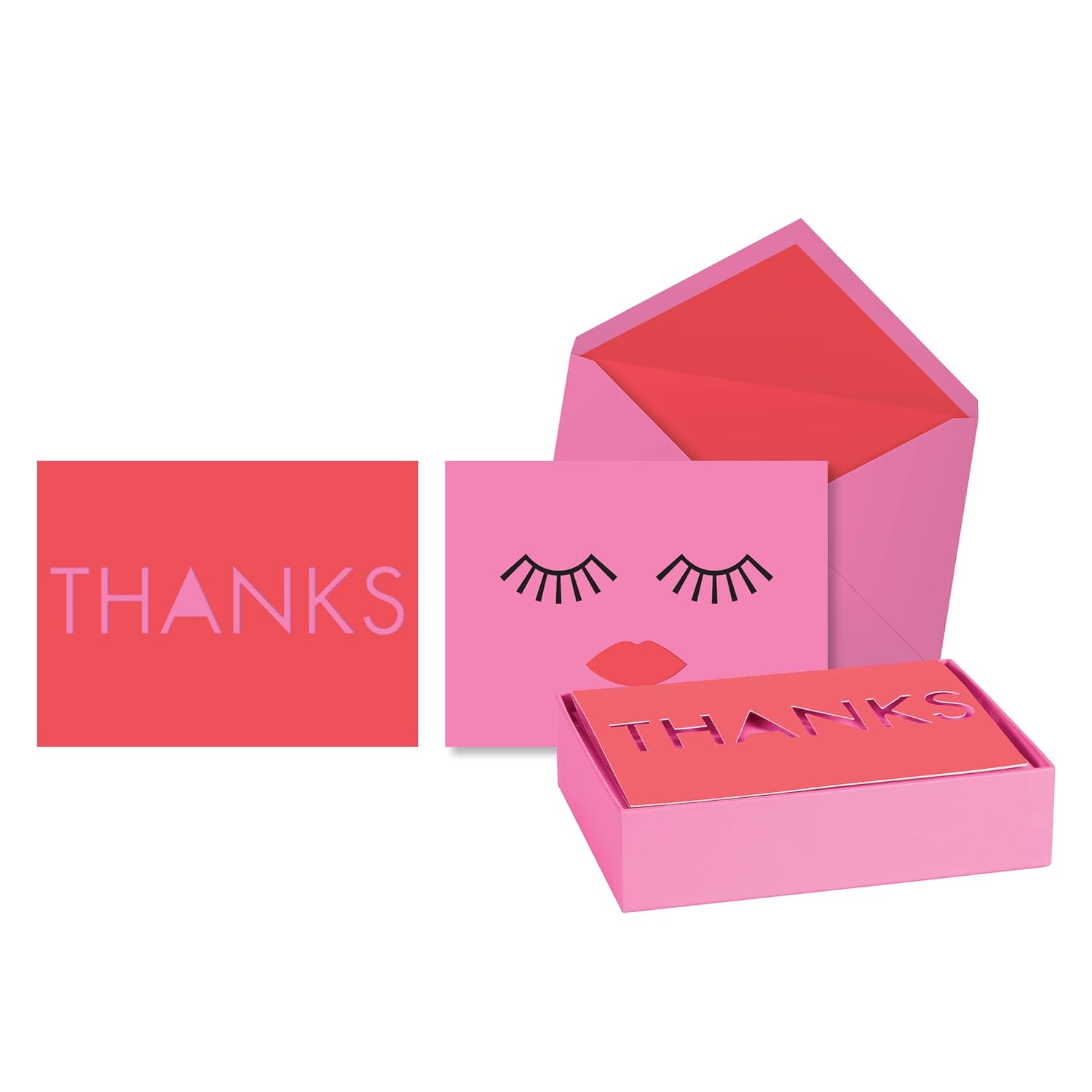 C.R. Gibson Bright Red and Pink Greeting Cards with Envelopes, 10pc, 5'' W x 3.75'' H