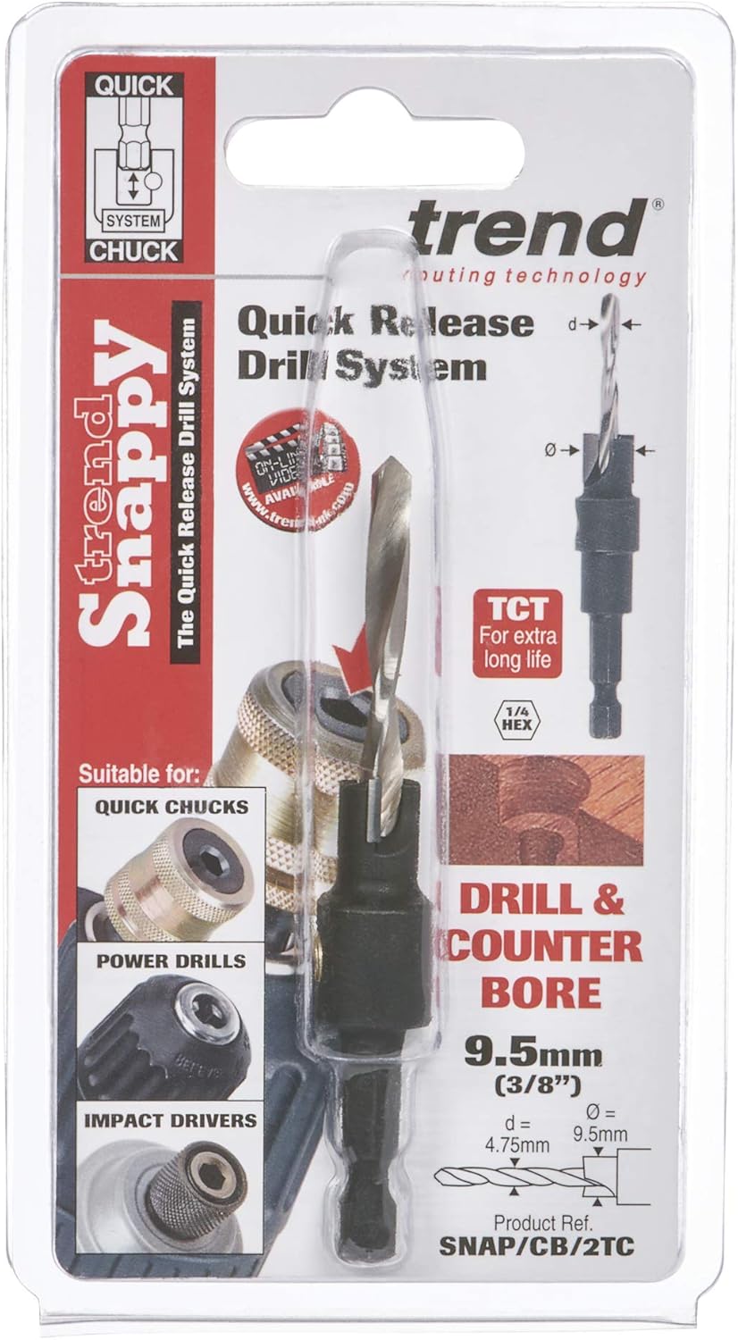 Trend Snappy TC 9.5mm Counterbore with 4.75mm Drill, Quick Release Drill Bit for Abrasive Materials Tungsten Carbide Tipped - Image 4