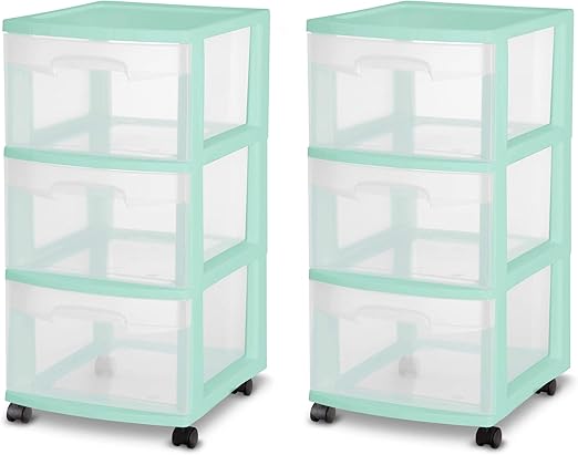 Set Of 2 Sterilite 3 Drawer Teal Large Rolling Storage Cart Home Organizer Amazon Ca Home Kitchen