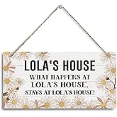 Lola's House Sign, Lola Home Decor Gifts, Grandma Gift, Decorative Hanging Wall Plaque Wood Sign, Farmhouse Decor for Front Door Living Room, Family Decor, Lola Gifts for Mother's Day Birthday Christmas