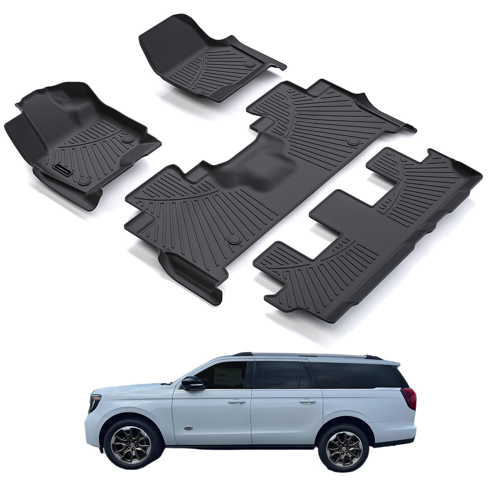 All-New 2025 SANBAN-AXE Floor Mats for 2025 Ford Expedition MAX - 8 Seat, TPE All Weather Protection 2 Rows Car Floor Liners - Only Fit 8 Seats(2 Row Bench Seat), Fit Expedition MAX Image