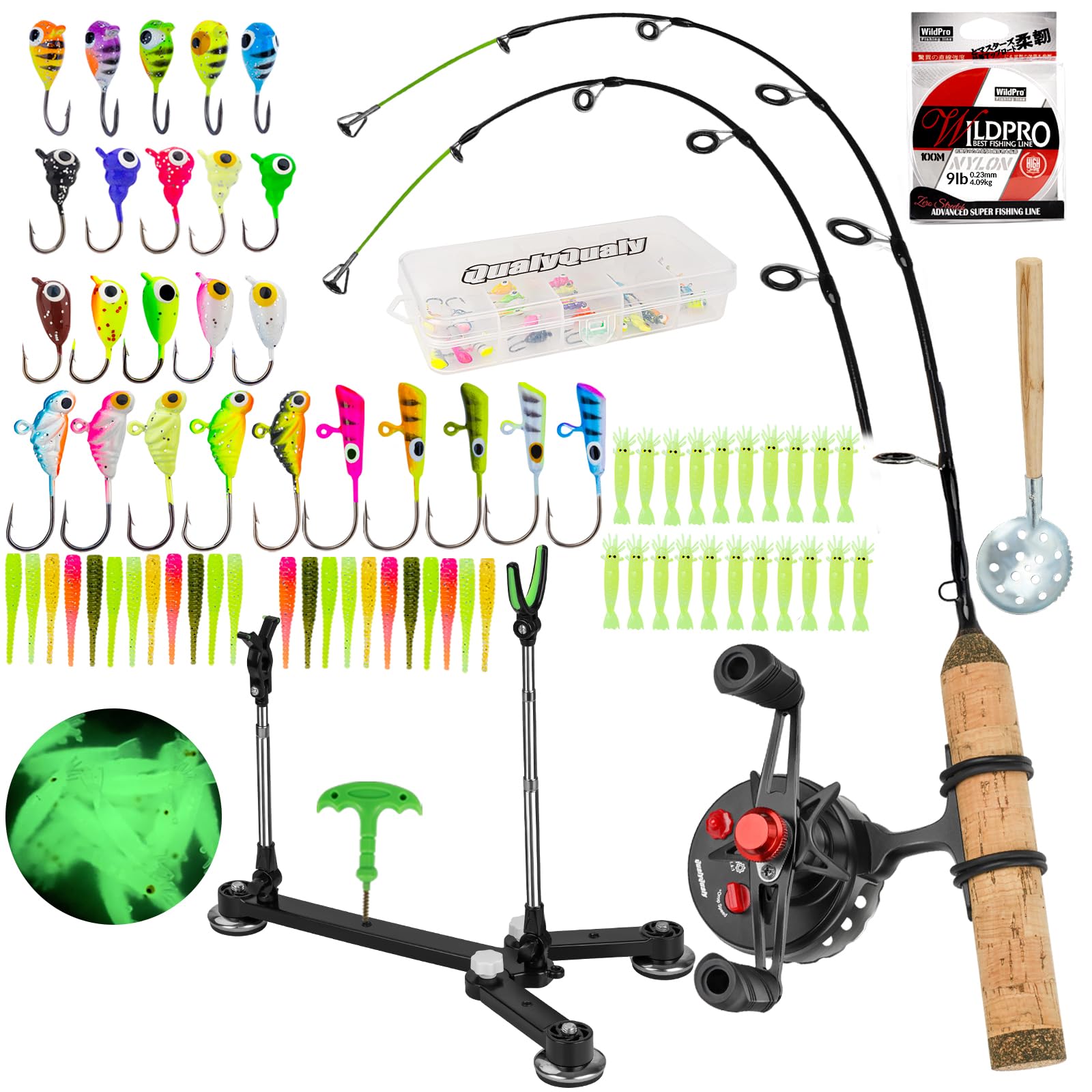 QualyQualy Ice Fishing Combo - Complete Set with Rod Holder, Jig Line ...