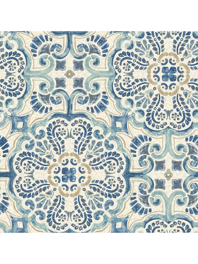 FD24046 - Restored Blue Florentine Tile Fine Decor Wallpaper