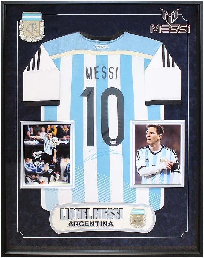 Lionel Messi Autographed Argentina Team Jersey Wood Framed with COA