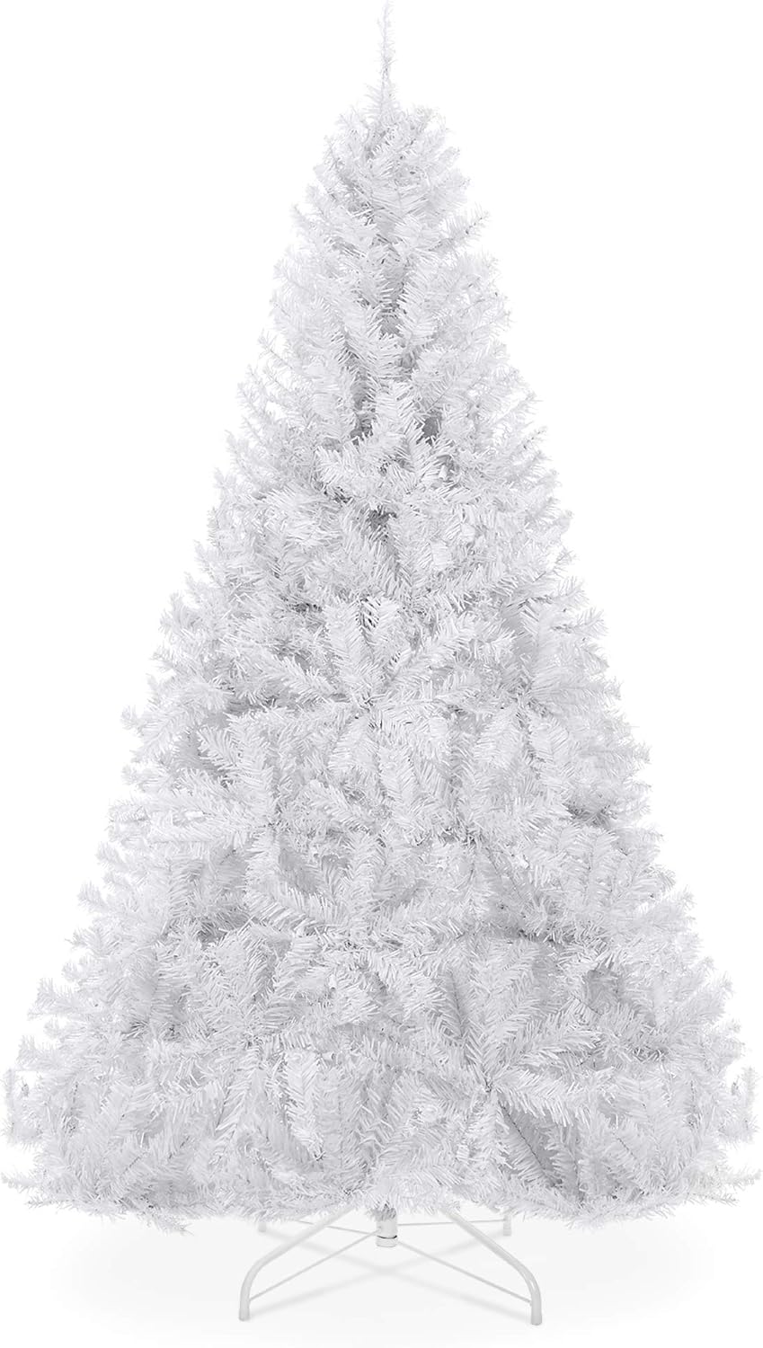 Trees - Best Choice Products 6ft Premium White Hinged Artificial Holiday Christmas Pine Tree for Home, Office, Party Decoration w/ 1,000 Branch Tips, Easy Assembly, Metal Hinges, Foldable Base