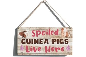 QIOUS Spoiled Guinea Pigs Live Here Sign Farmhouse Lovely Guinea Pigs Wooden Hanging Sign Plaque Rustic Wall Art Decor Home Decoration 12 x 6 Inches