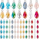 PH PandaHall 70pcs 14 Colors Faceted Teardrop Charms 20mm AB Color Glass Crystal Pendants, Glass Charms Beads Dangle Pendants for Necklace Earring Bracelet Jewelry Craft Making