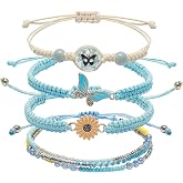 DS 4PCS Braided Charm Bracelets for Teen Girls Adjustable Birthday Gift | Daily/Party Wear,Rope Craft,Butterfly Daisy,Eternal Flower,Cartoon,Stretch,Fits Women/Girls,Dainty Jewelry,Friendship Gift