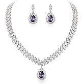 EVER FAITH Women's CZ Marquise-Shaped Leaf Teardrop Pendant Necklace Earrings Set Silver-Tone
