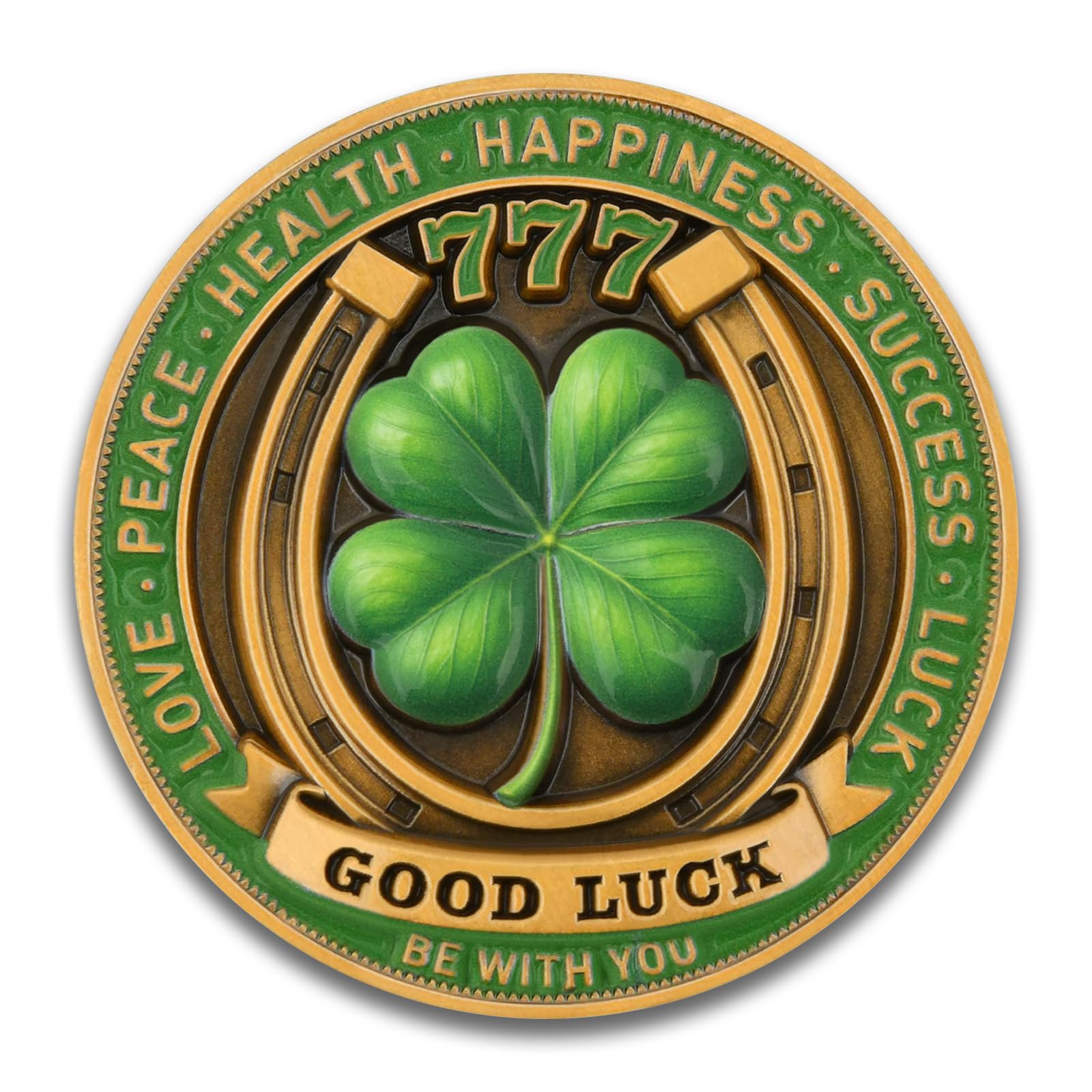 Lucky Charm Coin with Elephant and 4 Leaf Clover for Good Luck