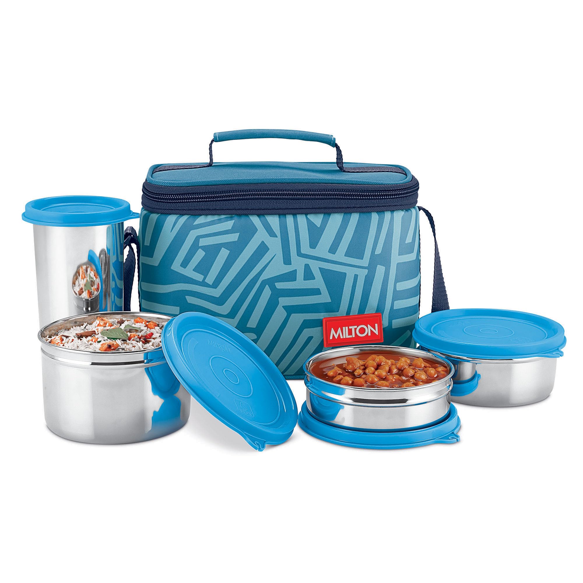 Milton Stainless Steel Lunch Box Set for Adults & Kids – Leakproof Bento Box with Jacket & Tumbler – Food Storage Container for School, Work, Meal Prep & Snacks – Reusable & Easy to Clean – Blue