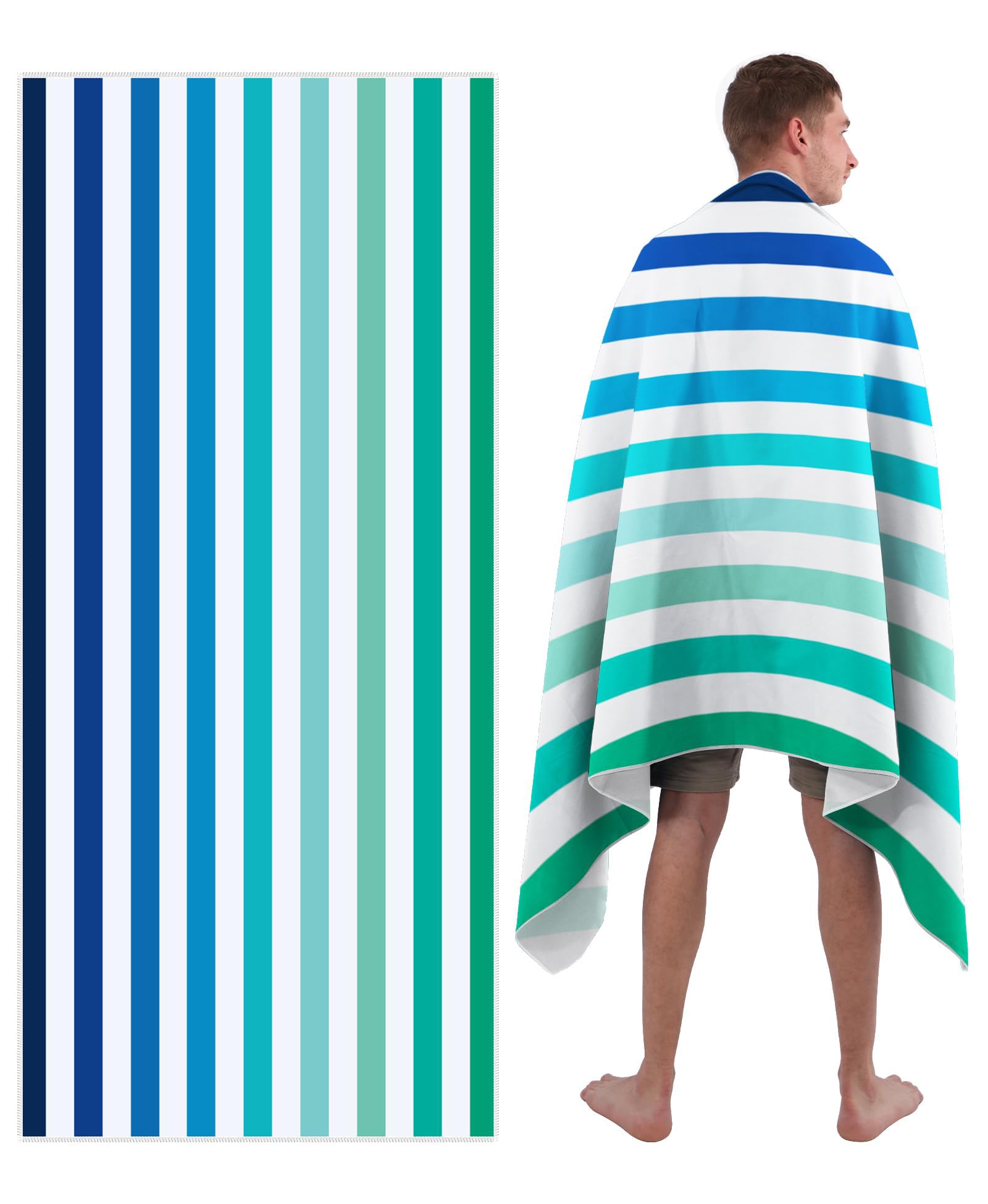 Style Slice Microfibre Beach Towel Extra Large - Sand Free Quick Dry Lightweight Beach Towels for Adults, Includes Mesh Bag - Gradient Stripe Blue, 200x90cm