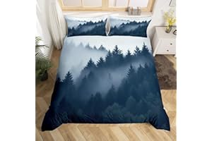 Erosebridal Smoky Mountain Duvet Cover Grey Tree Bedding Set Queen Size for Kids Boys Teens Branches Plant Mountain Comforter