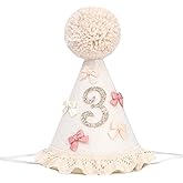 BASCT Bow 3rd Birthday Hat for Girls – Boho Birthday Crown, Baby Girl Pink Bday Party Hat, Bow Theme Decorations, Cake Smash Outfit (3rd birthday hat)