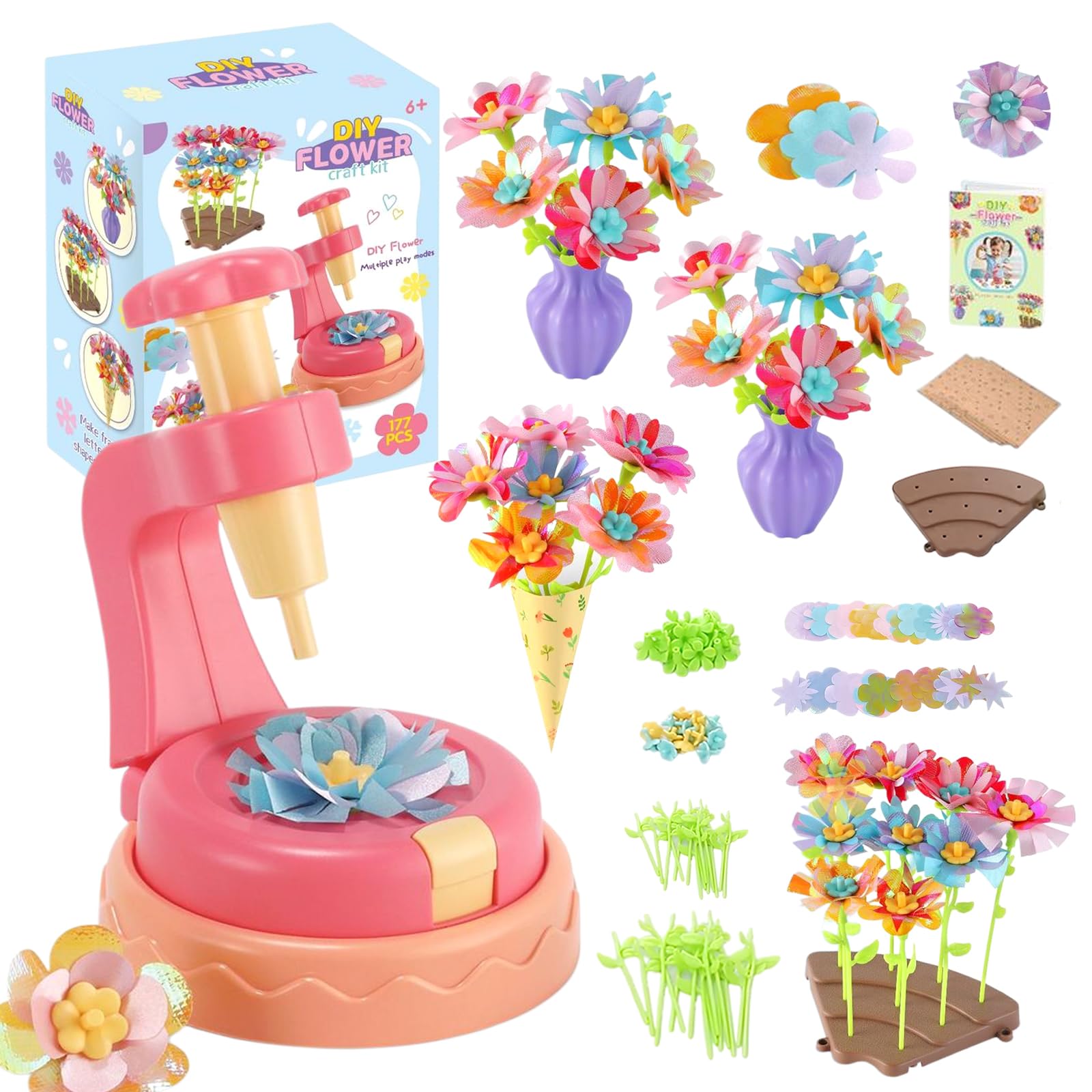 Polegas DIY Fabric Flower Bouquets Craft Kit,Diverse Gameplay,177PCS Flower Pressing Kits for Kids, Enhanced Creativity,Increase Parent-Child Interaction