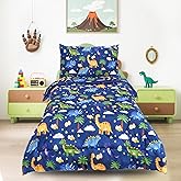 Hooyax Toddler Bedding Set for Boys - 4 Piece Dinosaur Toddler Comforter Set Includes Fitted Sheet, Comforter, Pillowcase & Flat Sheet - Soft Comfort Microfiber for All Seasons