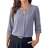 Dokotoo Womens 3/4 Sleeve Tops Dressy Blouses Crewneck Business Casual Office Shirts Clothes