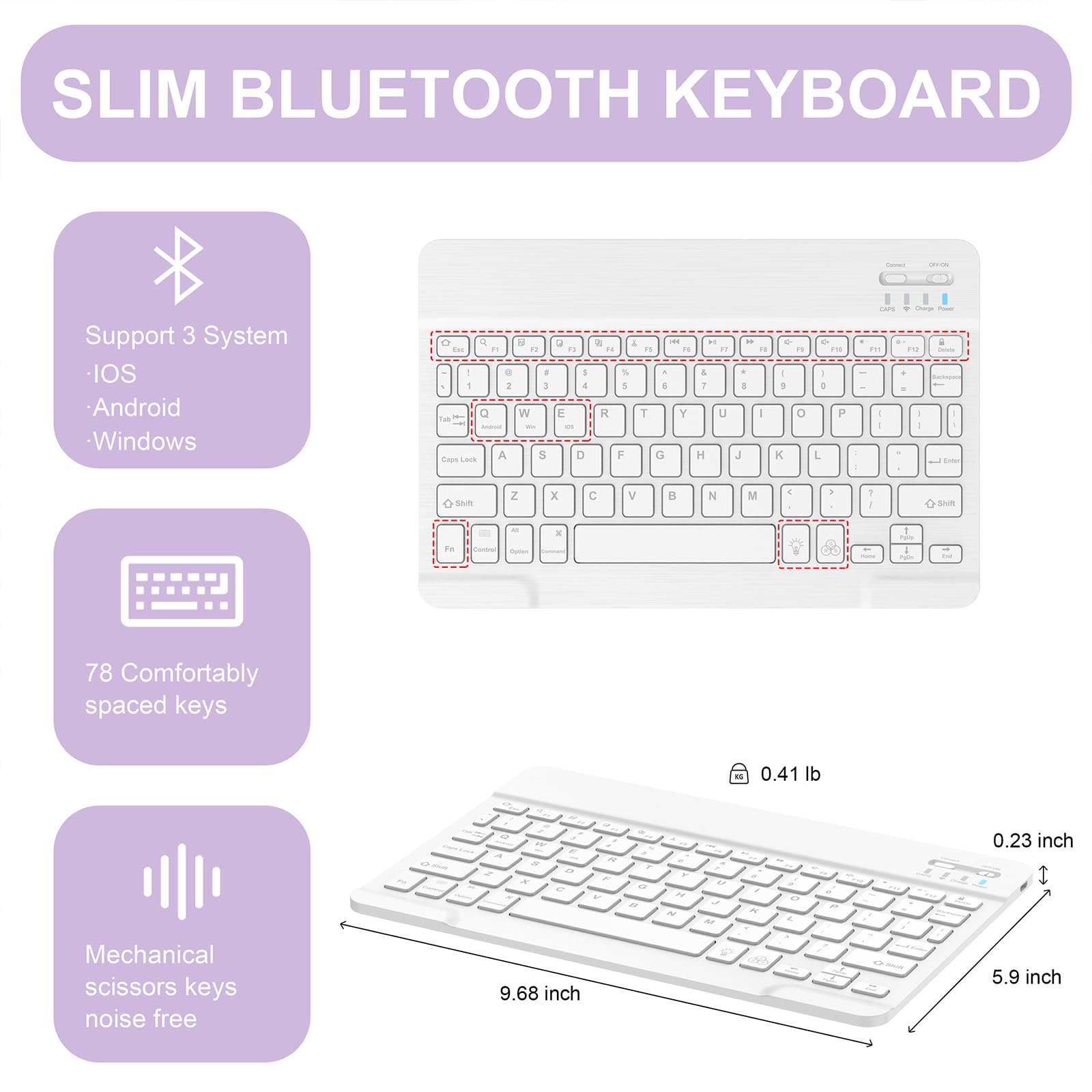 Soke for iPad (A16) 11th/10th Generation Case with Keyboard(2025/2022)-7 Color Backlight Wireless Detachable Folio Keyboard Cover with Built-in Pencil Holder for iPad 11/10.9 inch, Violet Marble