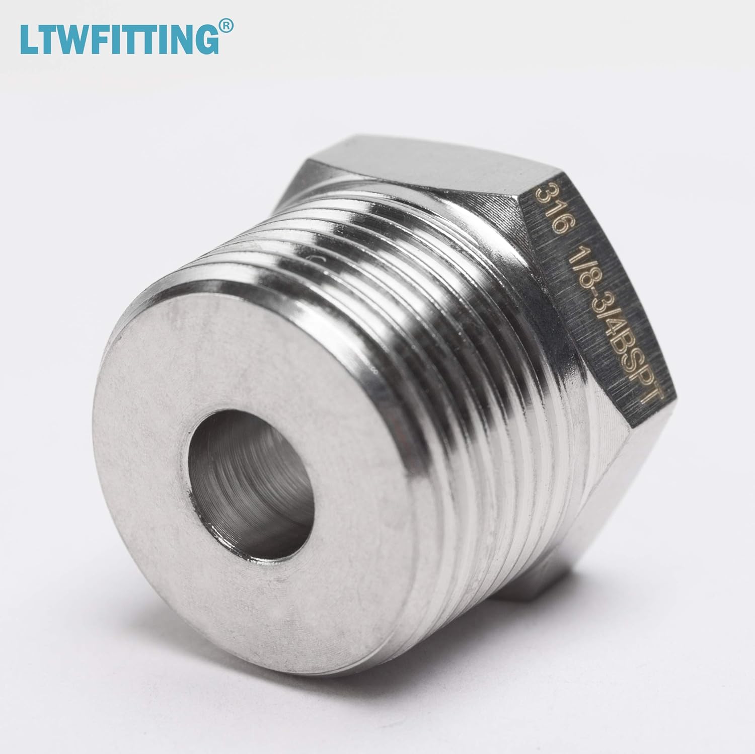 LTWFITTING Stainless Steel 316 Pipe Hex Bushing Reducer Fitting 3/4-Inch Male BSPT x 1/8-Inch Female BSPP (Pack of 5) - Image 4