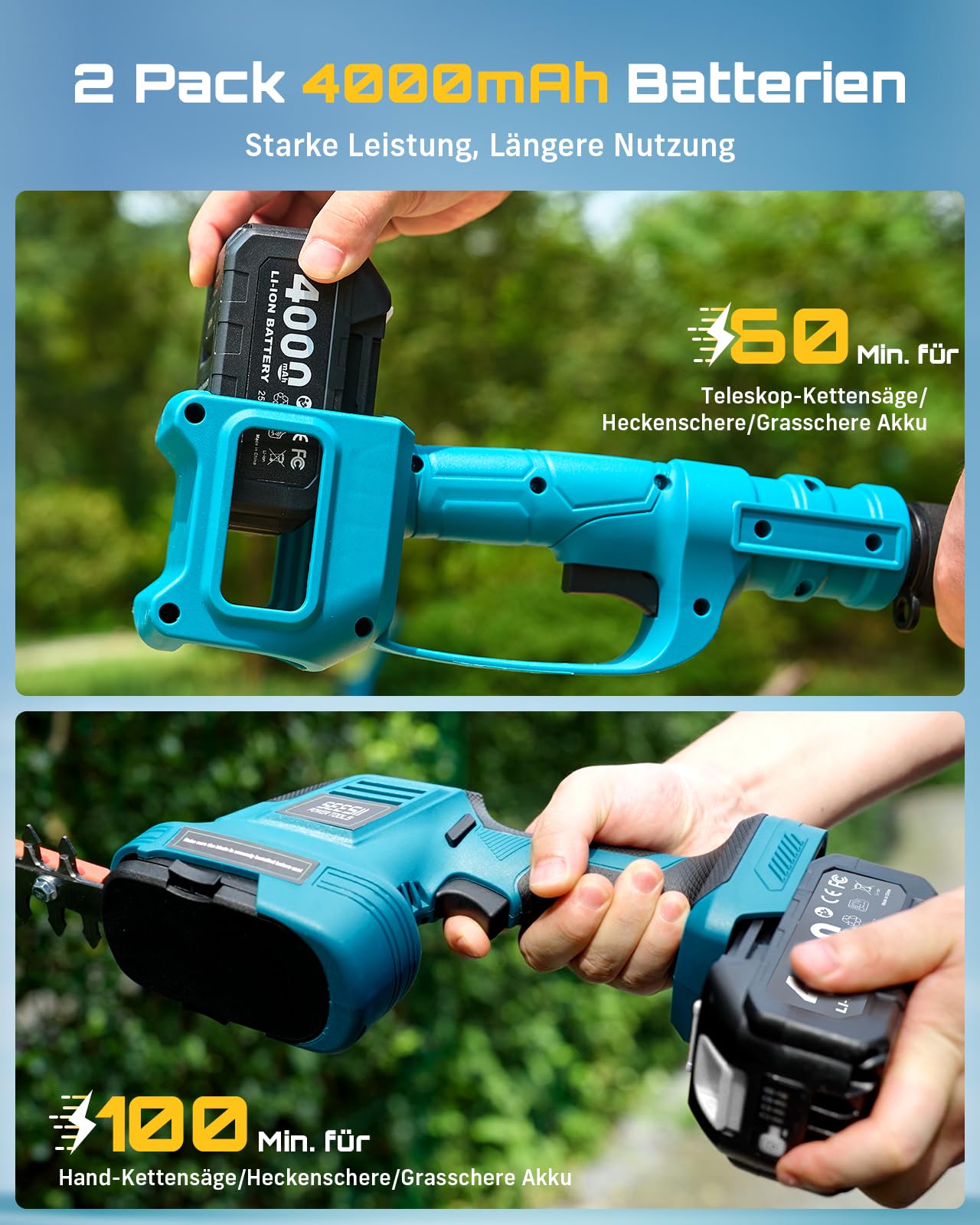 SEESII 6-in-1 Mini Kettensäge & Akku Heckenschere Set, Hochentaster mit 2 * 4000mAh Akkus, Maximale Reichweite bis zu 4,57m, Geeignet für Gartenpflege und zum Holzfällen 5