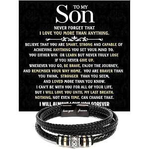 Mapileng To My Son – Love You Forever Braided Leather Bracelet, Meaningful Son Gift from Mom and Dad with Heartfelt Message C