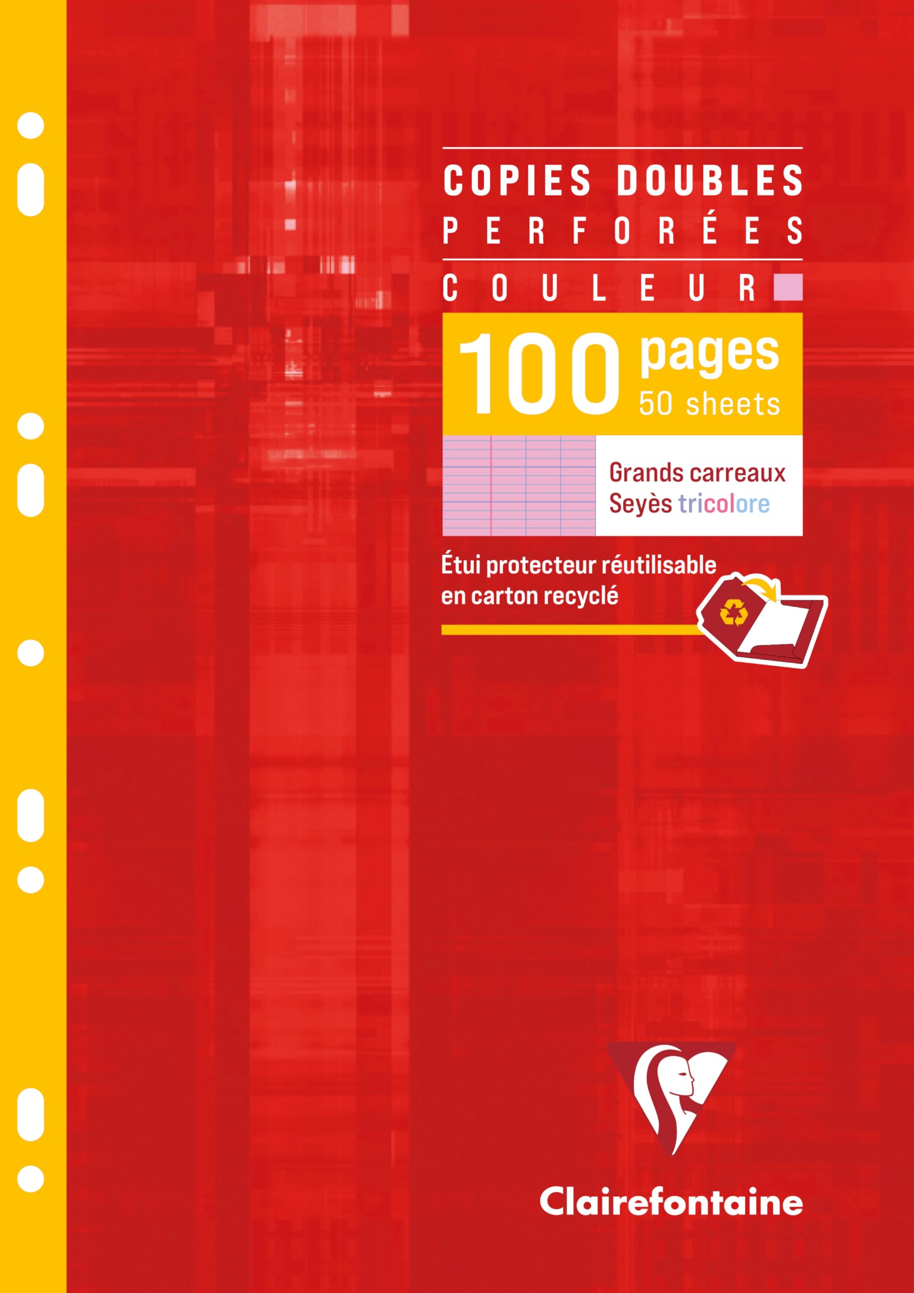 Clairefontaine 4743C - One Pink Perforated Duplicate Copy Case - Dimensions: A4 21 x 29.7 cm - 100 Seyes Ruled Pages - White Paper 90 g - Reusable Case