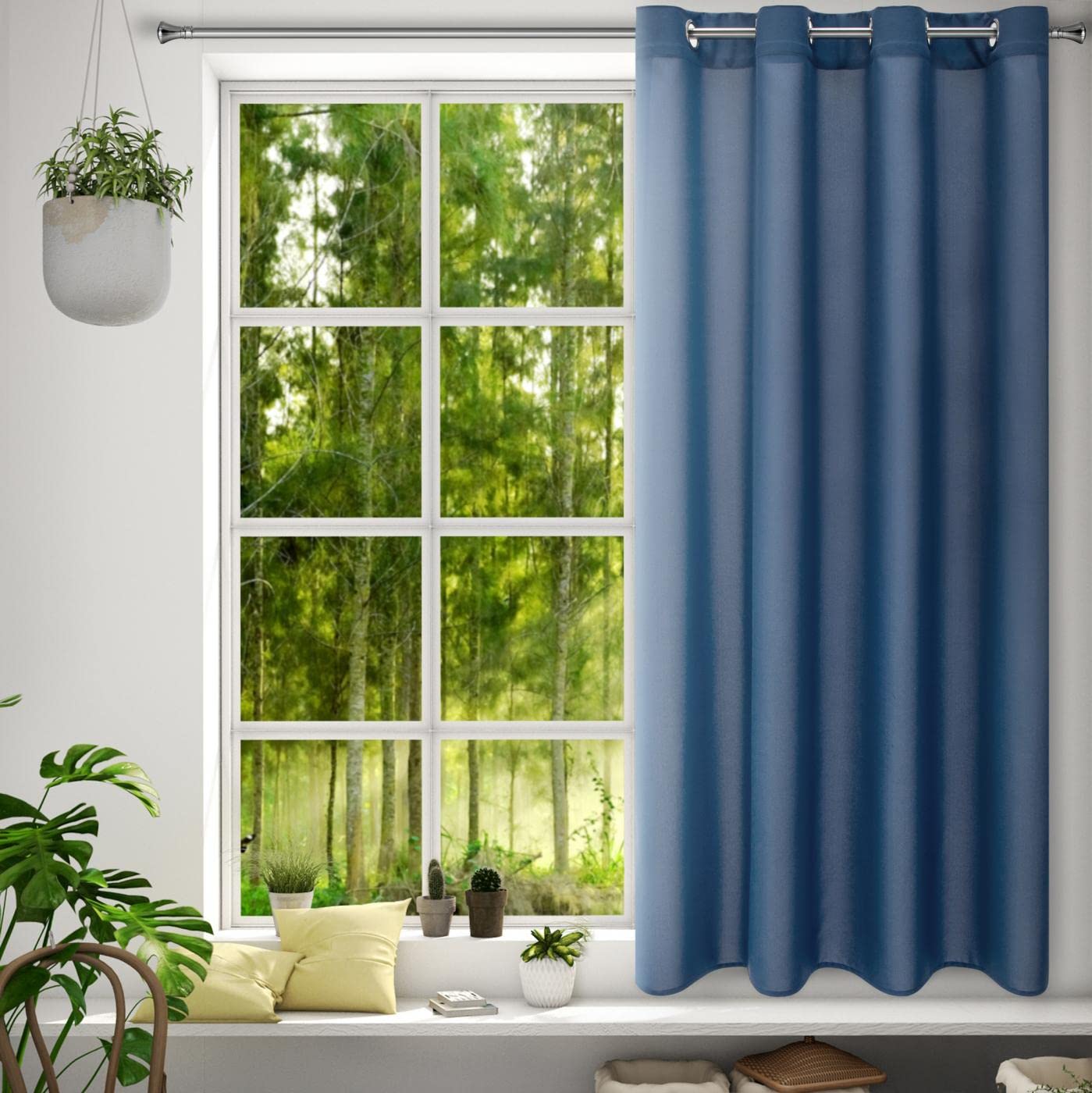 Eurofirany RITA Smooth Plain Modern Curtain with Eyelets - 1 Unit, Bedroom, Living Room, Lounge, Kitchen, 140g m/2, W55 x L69, Dark Blue