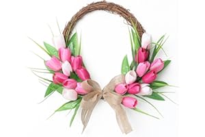 Oreilet Spring Flower Wreath for Front Door, 15.75in Realistic Easter Wreath, Artificial Flower Summer Floral Wreaths All Sea