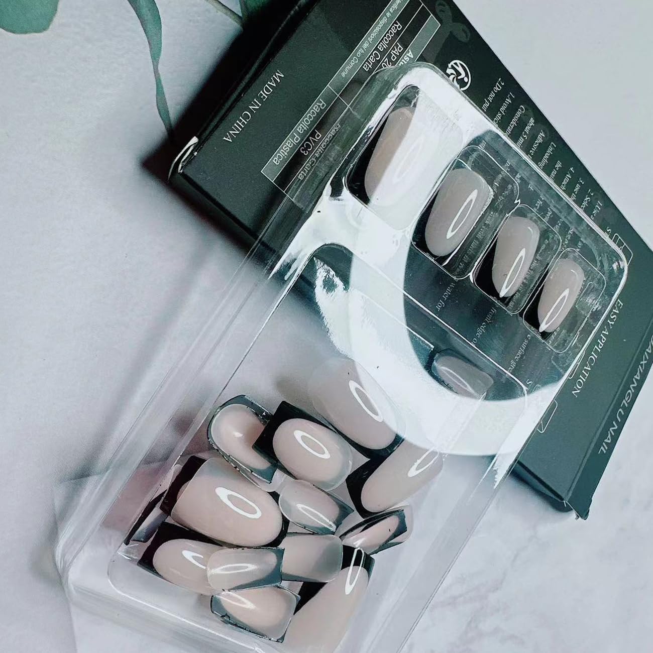 Black French Tip Press on Nails Medium Square, Black Stick on False Nail Tips with Exquisite Design Acrylic Glue on Nails Reusable Artificial Nails for Women DIY Manicure Art Decoration 24Pcs - Image 5