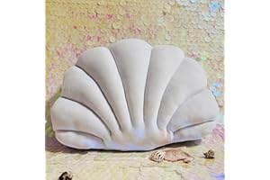 YRXRUS Shell Pillow, White Seashell Pillow, Patio Shell Shaped Pillow, Accent Ocean Series, Ultra Soft Velvet Cushion for Bed Living Kids Room 3D Insert Pillow 14X11 Inch