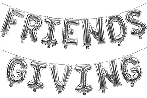 AOZER Friendsgiving Decorations Silver Foil Letter 16 Inches Tall Balloons Banner Thanksgiving Friends Party Backdrop