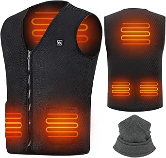 Electric Heated Vest USB Charging Lightweight Heated Jackets for Women Men with 5 Heating Pads Winter Activities (No Battery)