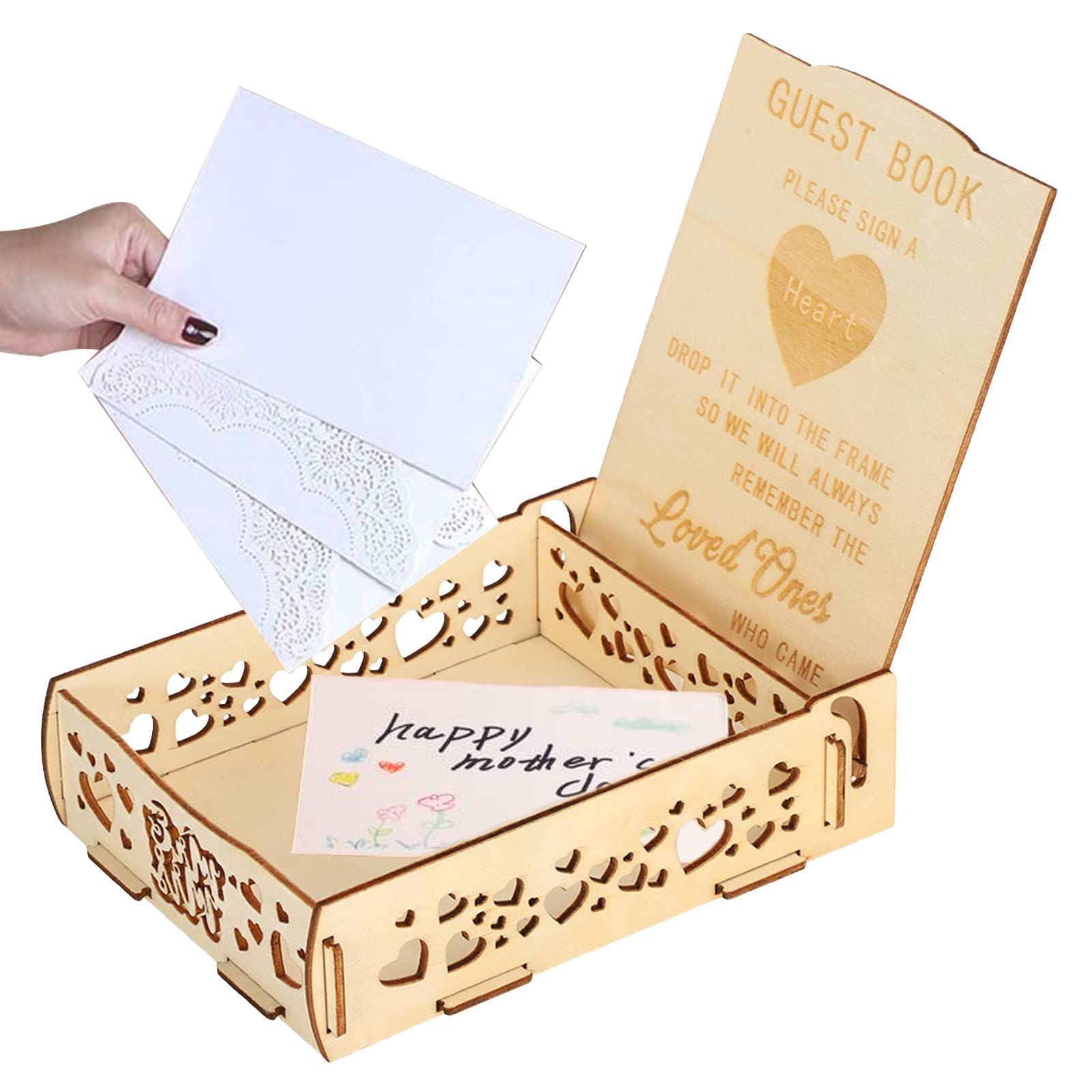 Wedding Guest Book Alternative, Drop Top Rustic Visitors Book Wood Frame Drop Box Guestbooks Message Box for Reception Wedding Baby Shower Birthday Party Decoration