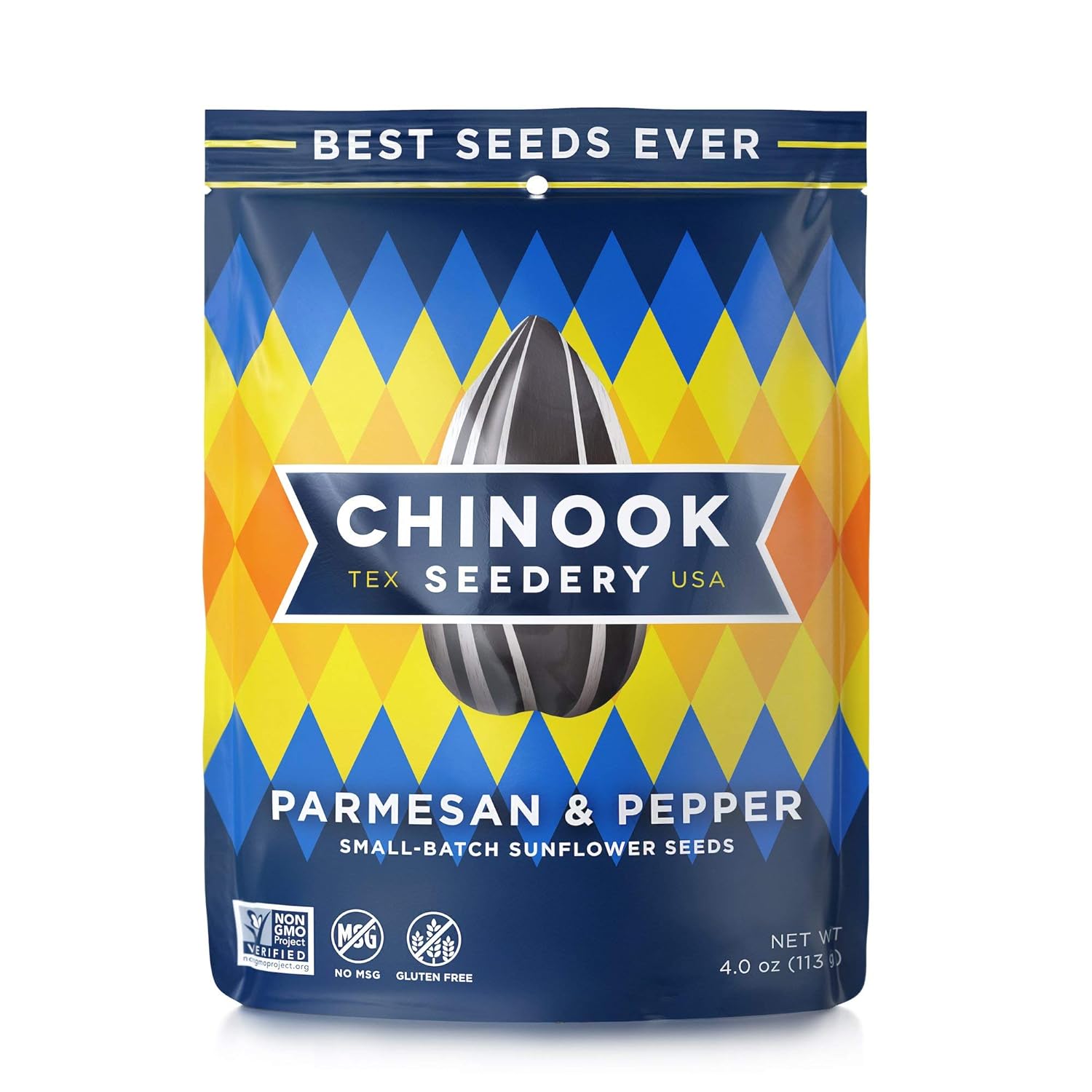 Chinook Seedery Roasted Sunflower Seeds - Jumbo Seeds Keto Snacks - Best For Snack Packs - Gluten Free, Non GMO Snack Food Gifts - 4 ounce (Pack of 12) - Parmesan & Pepper Flavor